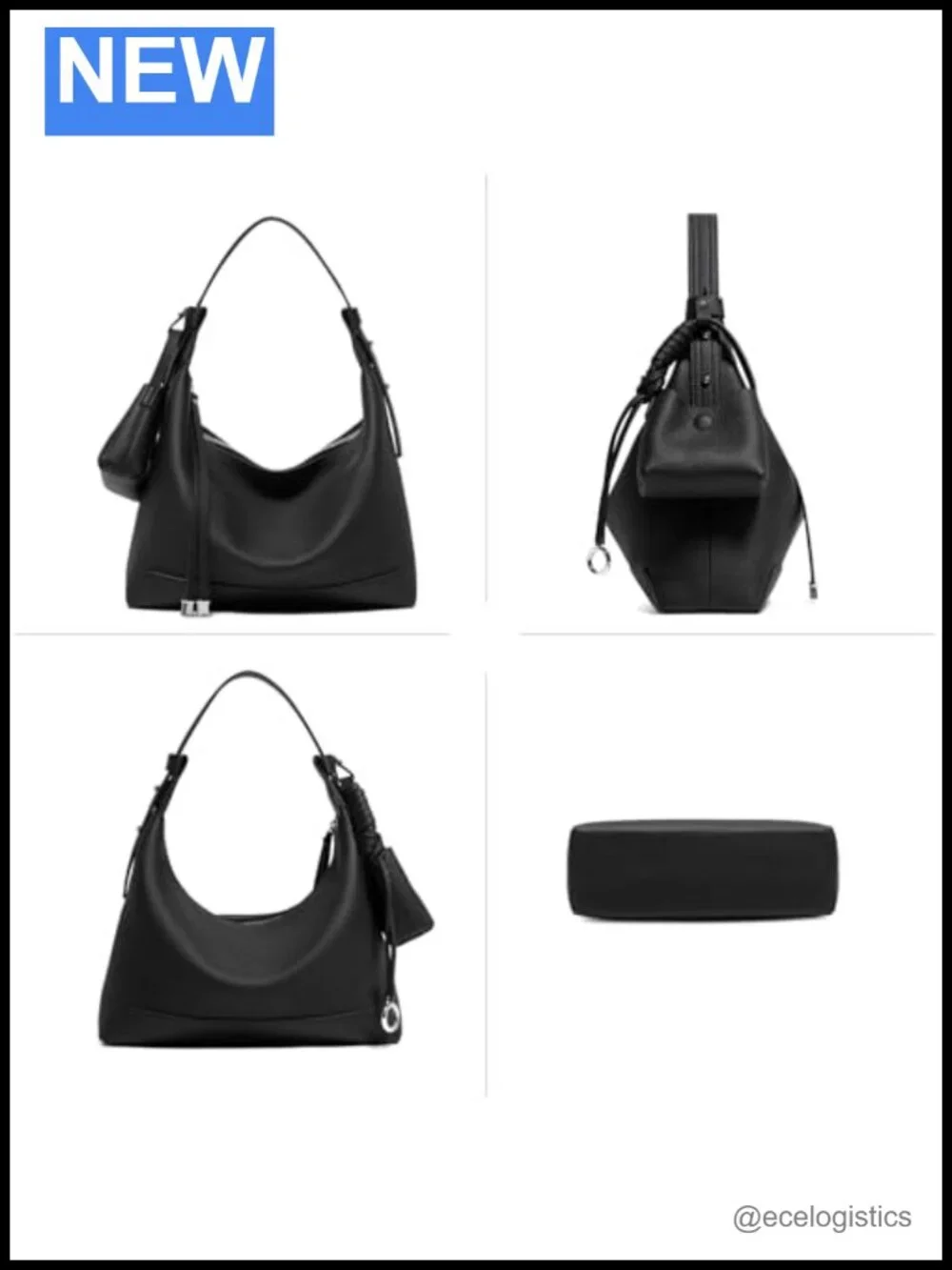 Genuine Leather Women's Slouchy Crescent Hobo Shoulder Bag w/ Mini Pouch